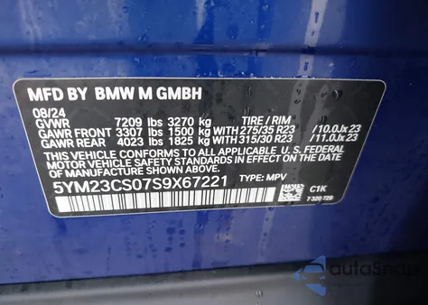 2025 BMW Xm from USA, damaged, VIN 5YM23CS07S9X67221